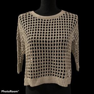 🐳4 for $12 NWT Express taupe mesh knit crop sweater